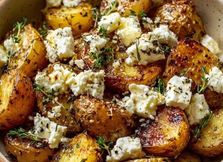 Gesunde Ofenkartoffeln mit Feta aus dem Ofen serviert