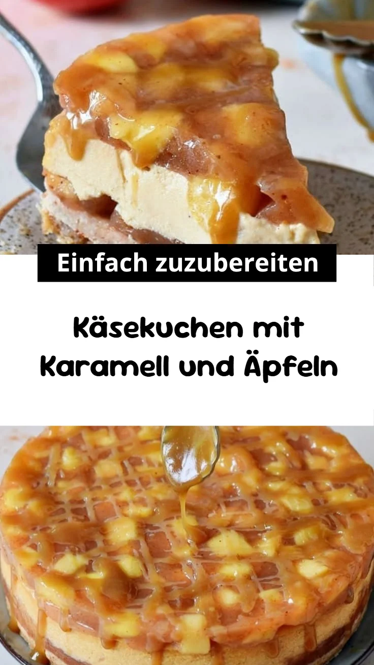 Käsekuchen mit Karamell und Äpfeln