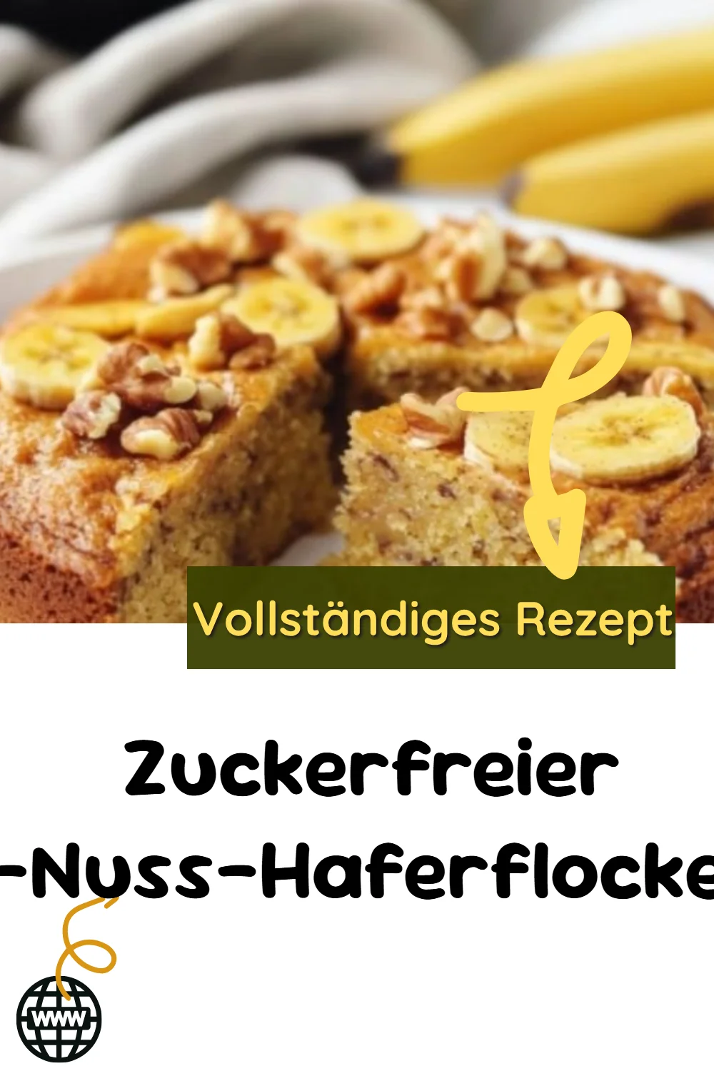 Zuckerfreier Bananen-Nuss-Haferflocken-Kuchen